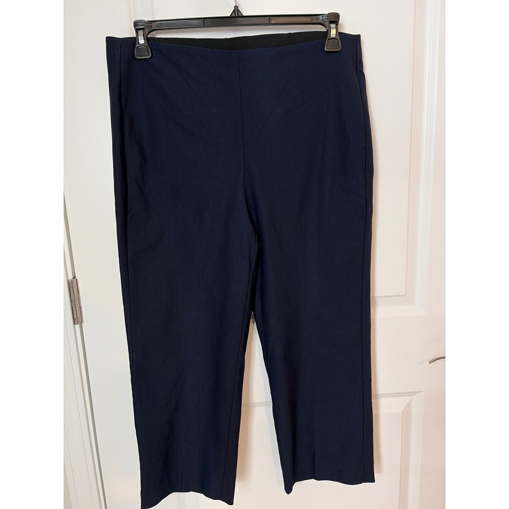 Chicos Navy Blue Pull On Cropped Pants Size 2 US‎ 12 Elastic Waist Trousers